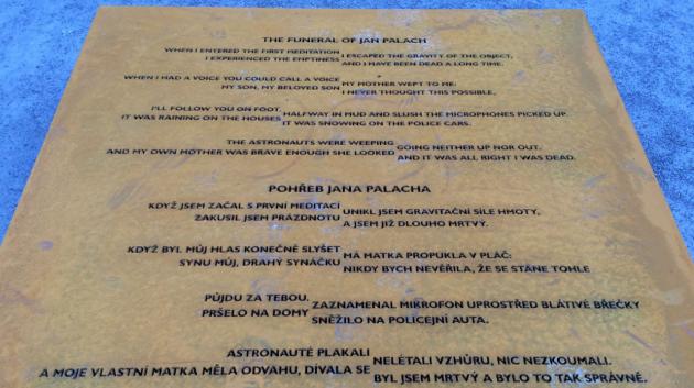 The Funeral of Jan Palach, a poem, is an integral part of the memorial. (Photo: MT)