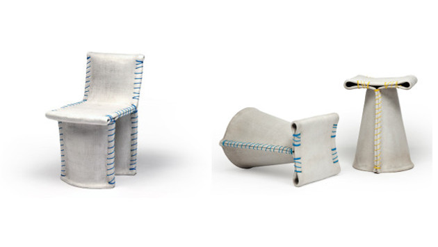 Florian Schmid - projekt Stichting Concrete: židle a stolička z Concrete Cloth