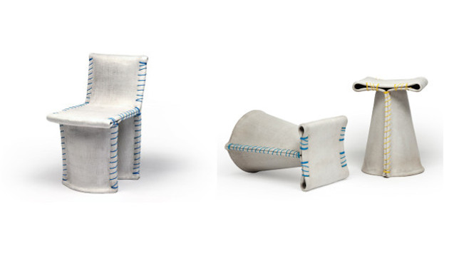Florian Schmid - projekt Stichting Concrete: židle a stolička z Concrete Cloth